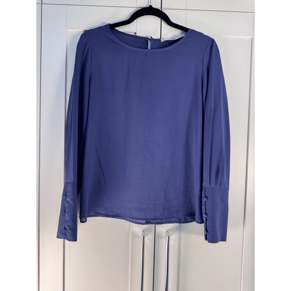 MNG Mango Basics Blouse Long Sleeve Blue Minimalist Lightweight Womens S